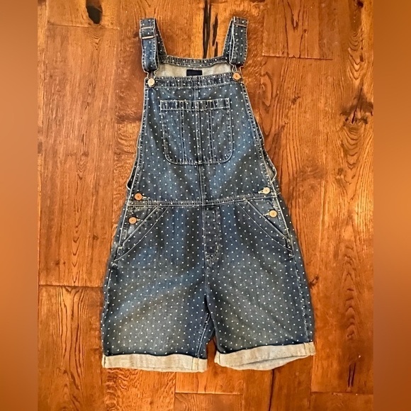 Gap overalls shorts polka dot blue white denim NWOT Big Girls Size XXL 16 18 - Picture 8 of 8